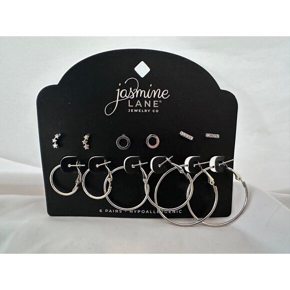 Jasmine Lane New Silver Hoop & Stud Earring Set - 6 Piece - Picture 4 of 7